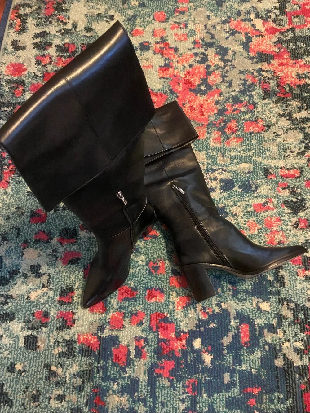 Schutz Mikki Black Leather Over The Knee Tall Block Heel Boots Size 9.5 NEW